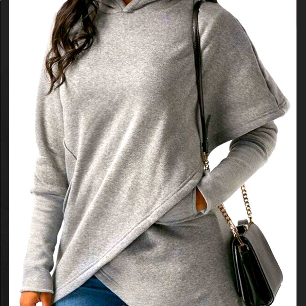 Assymetrical Sweater Wrap in Heather Grey-Size M/L it does run a little small